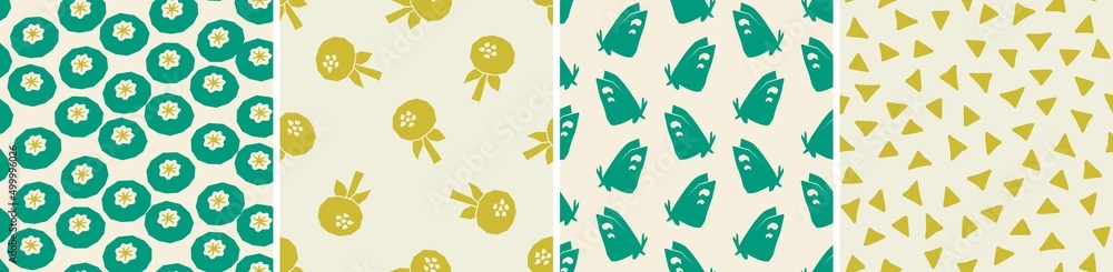 Set of vector seamless patterns. Floral and abstract shapes Set of vector seamless patterns. Floral and abstract shapes