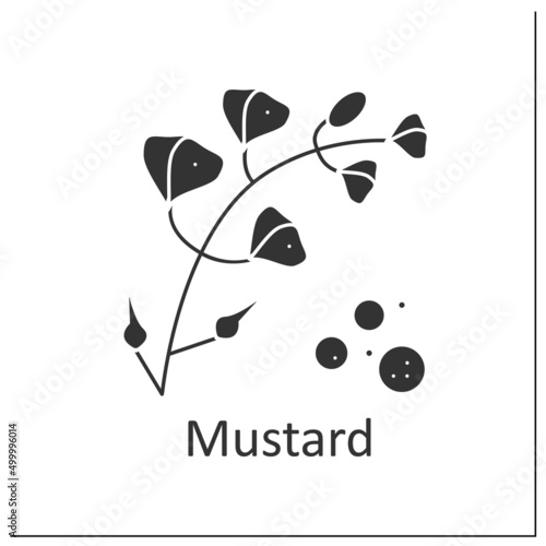 Mustard glyph icon. Hot-tasting seasoning.Strong-smelling and strong-tasting herb. Additional flavor for food. Herbs and spices concept.Filled flat sign. Isolated silhouette vector illustration