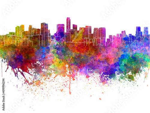 Mexico City skyline in watercolor background © Paulrommer