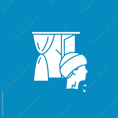 Sickness glyph icon. Man caught a cold from the draft. Sore throat. Influenza concept.Filled flat sign. Isolated silhouette vector illustration 