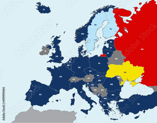 Vector map of Europe with all Nato members photo