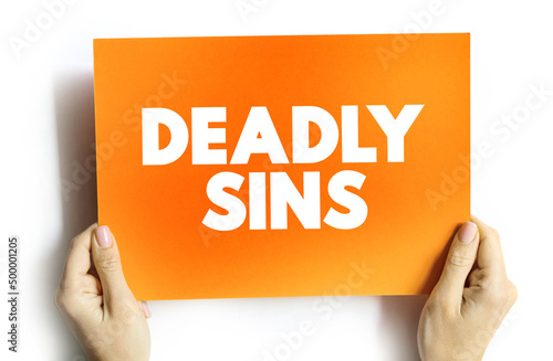 Print op canvas Deadly sins text quote on card, concept background