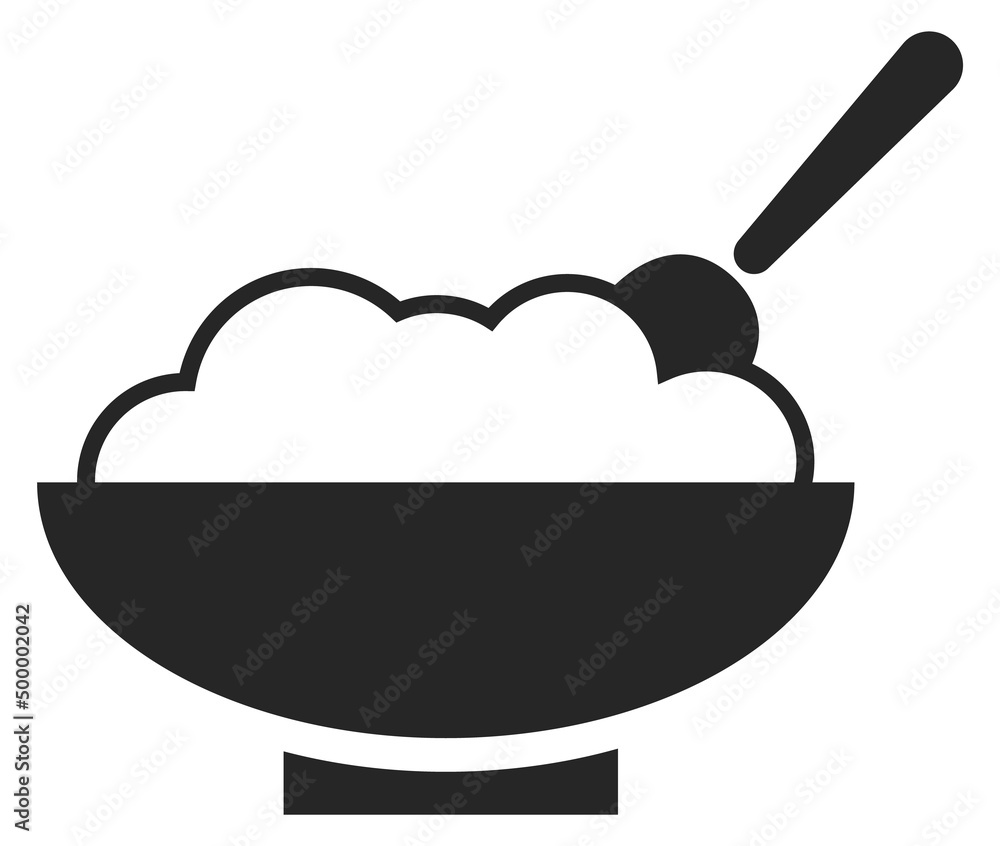 Porridge bowl icon with spoon. Breakfast symbol Porridge bowl icon with spoon. Breakfast symbol