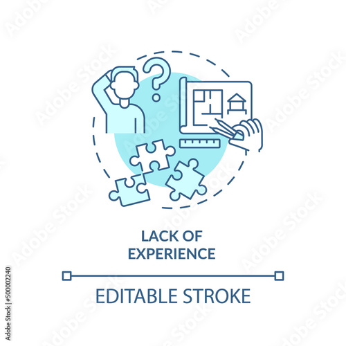 Lack of experience turquoise concept icon. Disadvantage of zero-energy building abstract idea thin line illustration. Isolated outline drawing. Editable stroke. Arial, Myriad Pro-Bold fonts used