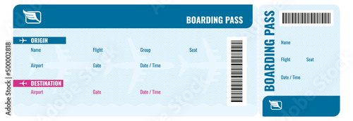 Boarding pass template. Plane ticket. Transport card