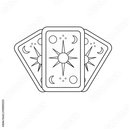 Contour black-and-white drawing of tarot cards. Vector illustration. Coloring page.