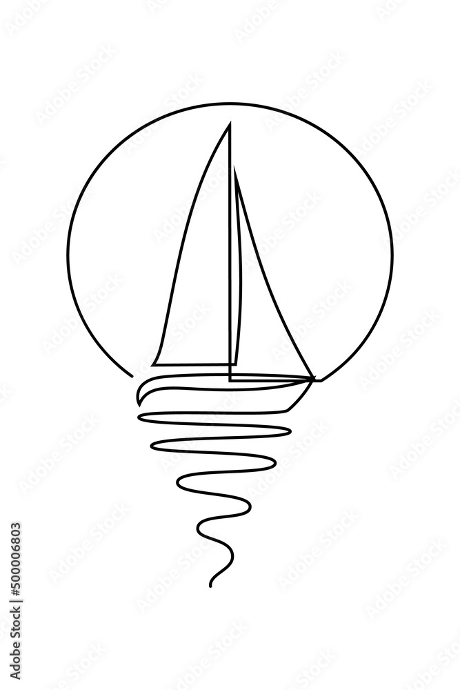 Fotografie Sailboat in continuous line art drawing style