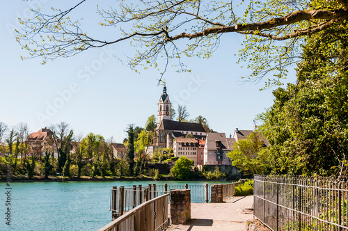 Laufenburg, Schlossberg, Kirche, St. Johann, Altstadt, Altstadthäuser, Rhein, Rheinufer, Uferweg, Frühling, Schweiz, Deutschland photo