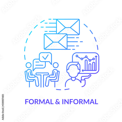 Formal and informal blue gradient concept icon. Familiar and official. Project communication management abstract idea thin line illustration. Isolated outline drawing. Myriad Pro-Bold font used