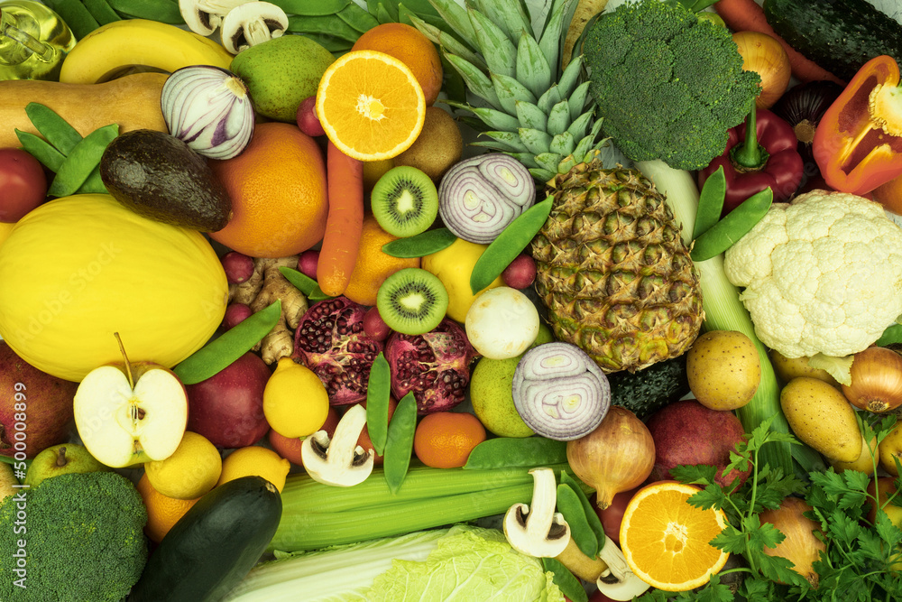 custom made wallpaper toronto digitalSet of fresh fruits and vegetables, top view