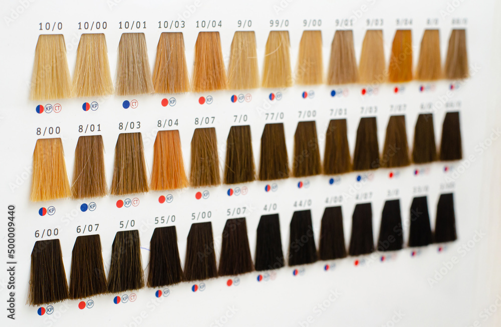 Hair sample palette set. Tints for different shades. Hair colorist foto de Stock Adobe Stock