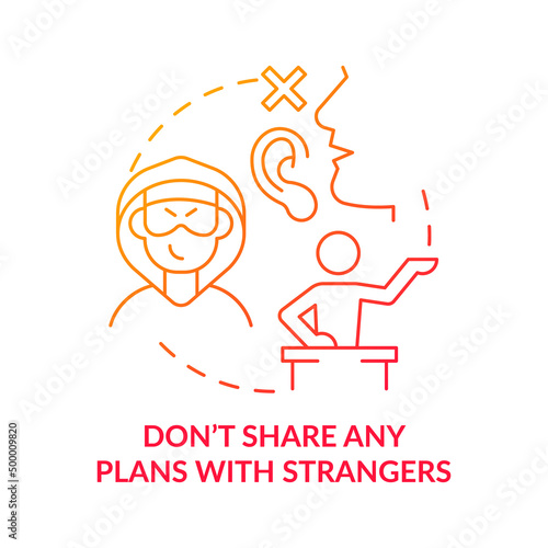 Slika na platnu Dont share any plans with strangers red gradient concept icon