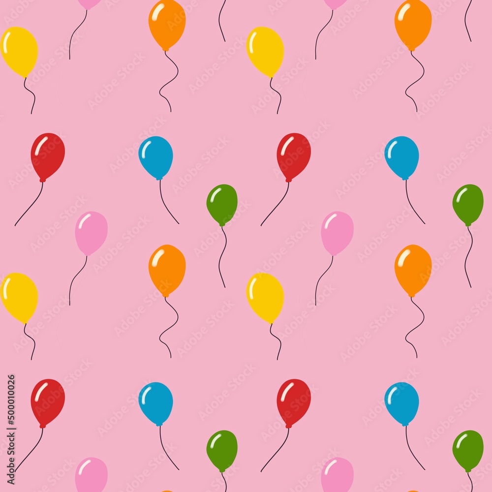 Colorful party balloons seamless pattern on pink background