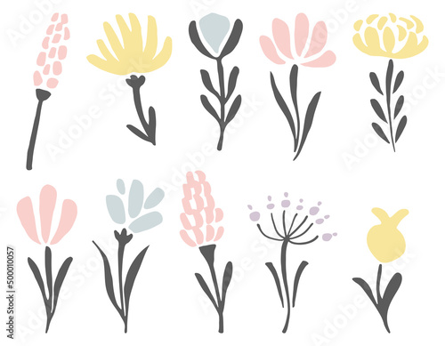 Obraz na plátně Blooming plants set. Decorative wildflowers. Floral elements