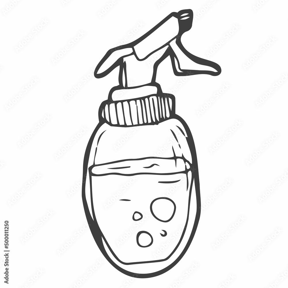 Vector hand drawn Cleaning spray bottle outline doodle icon. Cleaning ...