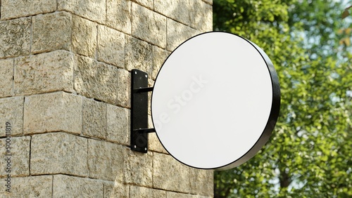 Empty wall sign mockup on a rock wall with trees in the background, outdoor sign, 3d render