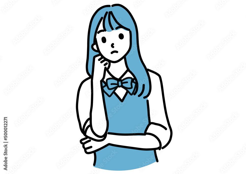 ほおづえをついて考える女子高生 ほおづえをついて考える女子高生