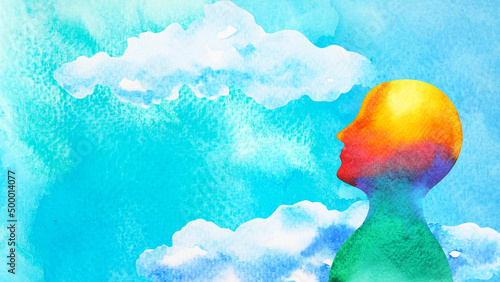 Foto human head in blue sky abstract art mind mental health spiritual healing  free f