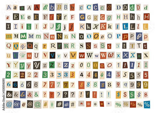 Anonymous Newspaper Letters and Numbers Set. Vector