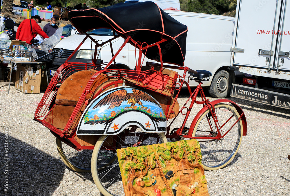 Chinese tricycle for sale at a flea market called 'el Fogon' in Spain