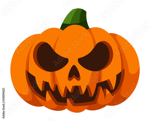 Halloween pumpkin icon. Evil scary smile. Horror symbol