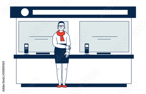 Bank consultant standing in front of desks. Client service concept