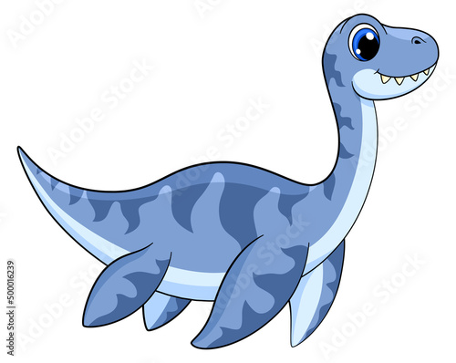 Sea prehistoric animal. Cartoon blue dinosaur swimming