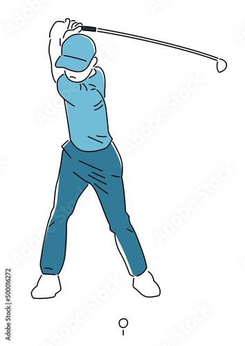 It is an illustration of a golfer who swings full on a tee shot.