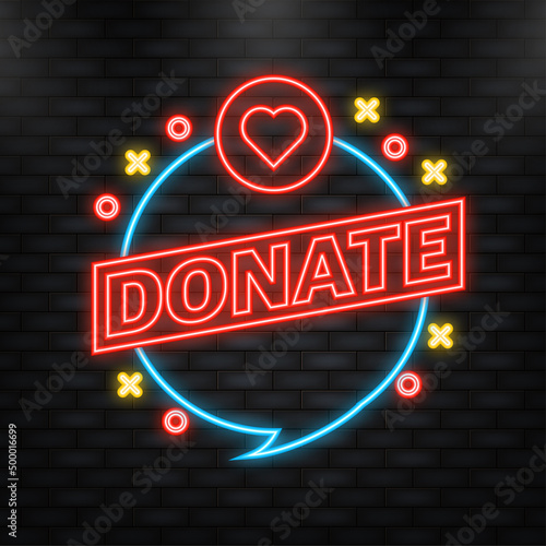 Neon Icon. Donate heart in flat style. Vector flat illustration.