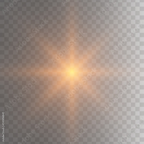 Gold glowing light star on a black background. Transparent shining sun  star explodes and bright flash. Gold bright illustration starburst. 