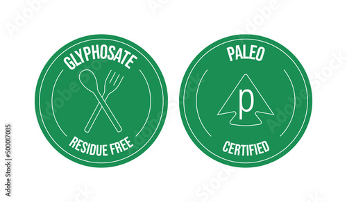 glyphosate residue-free, paleo certified icon vector illustration 