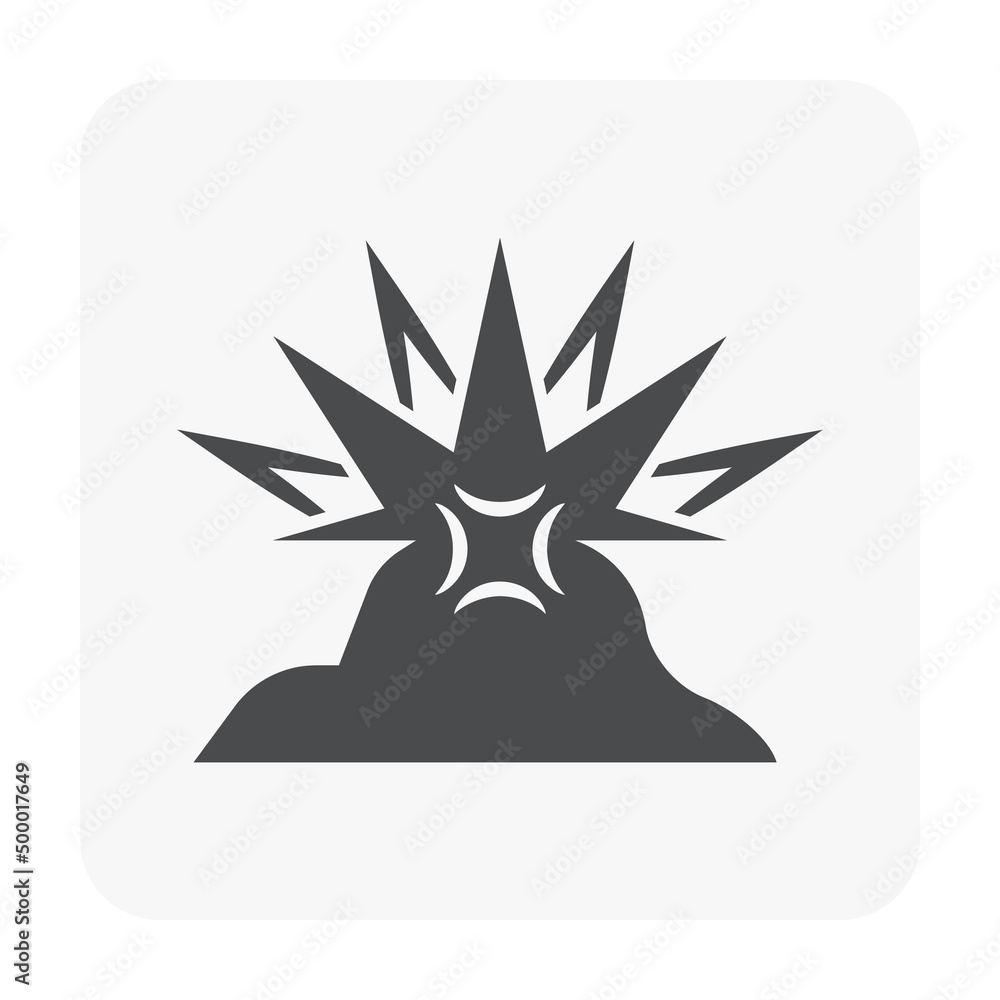 Blasting in open cast quarry vector icon. Include smoke, dust ...