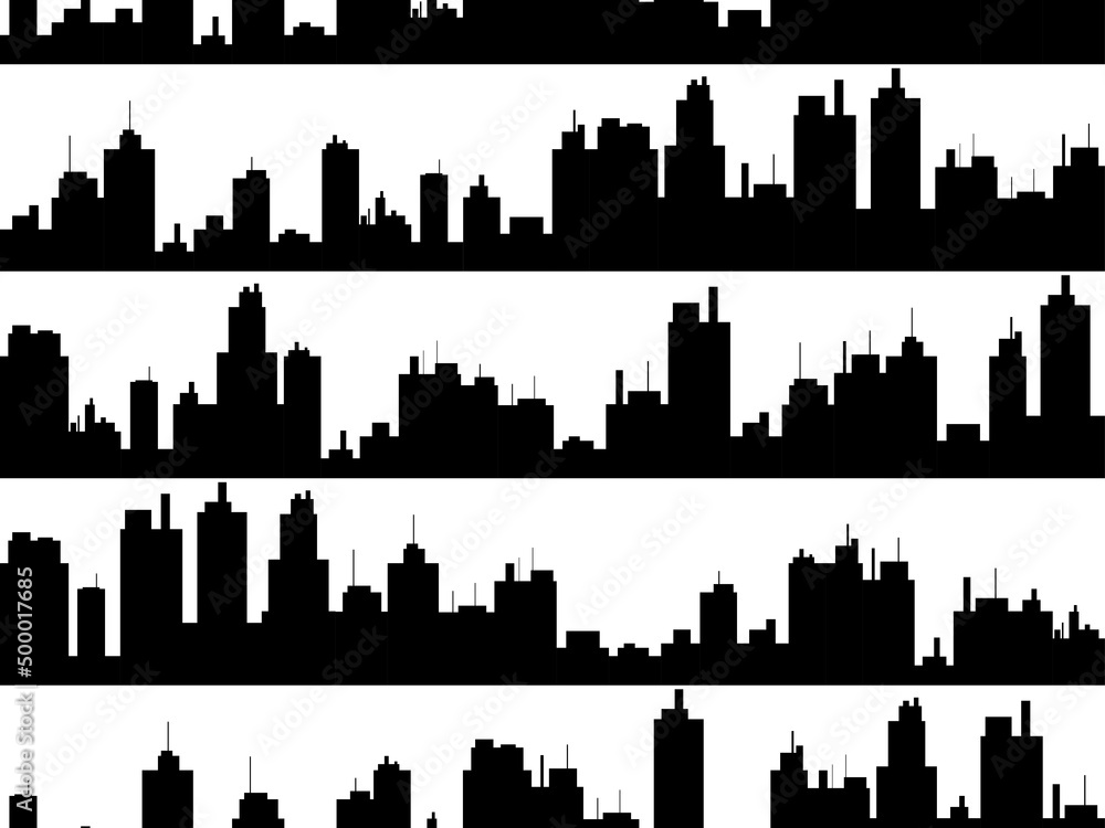 Black outline of the urban landscape on a white background seamless pattern. City skyscrapers skyline for print, posters and promotional materials. Vector illustration