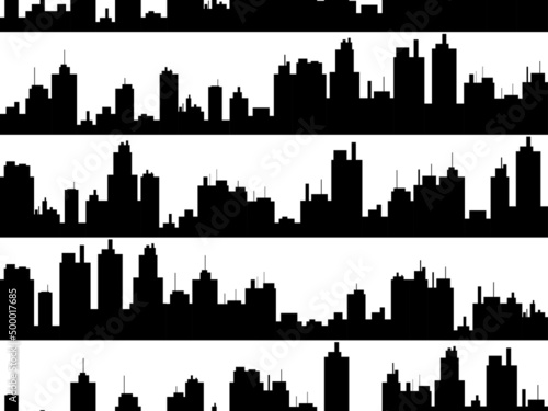 Black outline of the urban landscape on a white background seamless pattern. City skyscrapers skyline for print, posters and promotional materials. Vector illustration