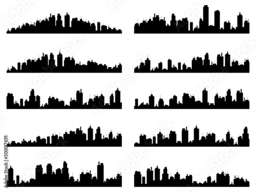 Set of urban landscapes. Black outline of the city with skyscrapers isolated on a white background. City skyline design for posters  banners and marketing advertisements. Vector illustration
