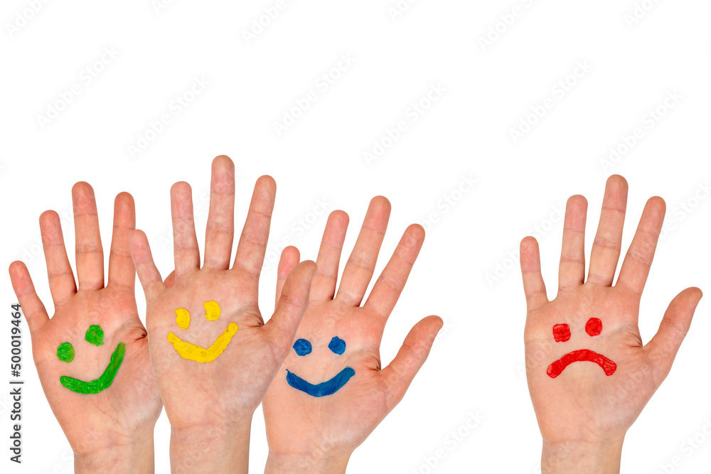 Fototapeta premium Hands with smiles and sadness pattern