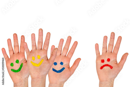 Hands with smiles and sadness pattern