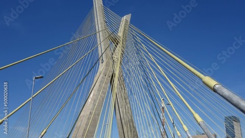 Sao Paulo, Brazil: cable-stayed bridge, or Ponte Estaiada. low angle, tilt up photo