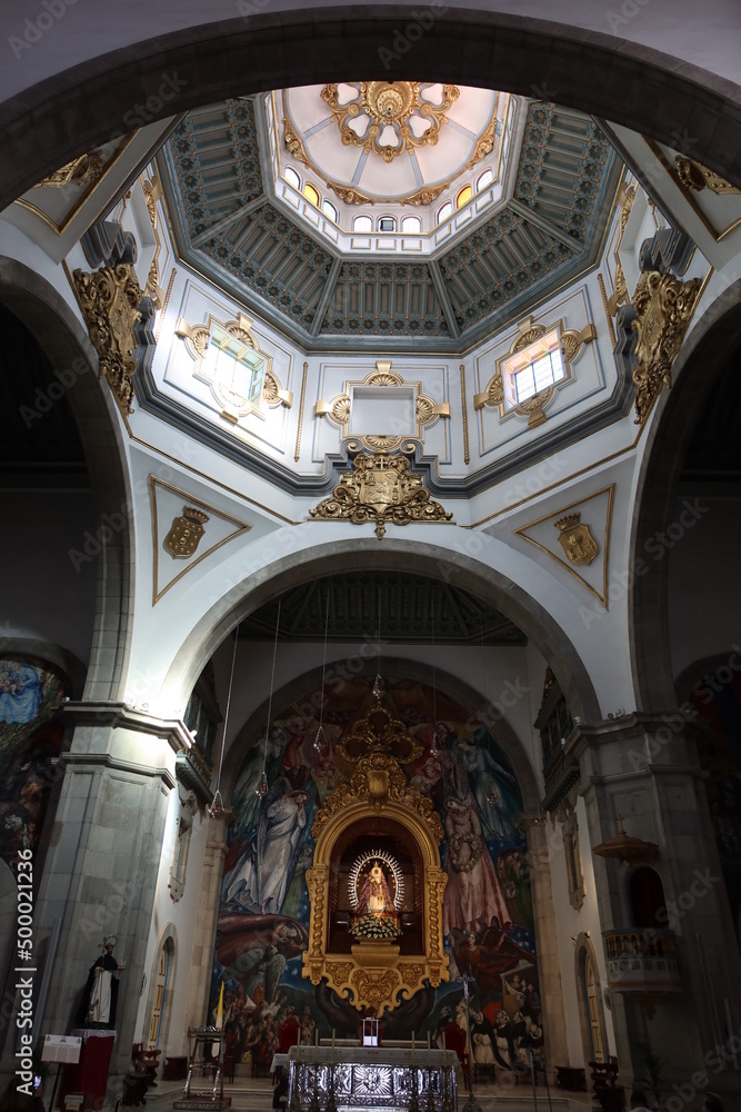 Candelaria, Tenerife, Canary Islands, Spain, March 8, 2022: Vertical view of the High Altar and the dome of the Basilica of Candelaria in Tenerife. Spain