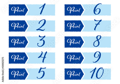 1〜10　POINT　ラフでかわいい手書き風　数字アイコンセット（ブルー）