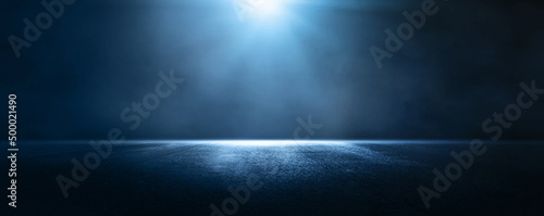 Fotografia Empty scene with blue neon light