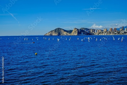 View of the bay of Benidorm with sailboats from the Mediterranean balcony photo