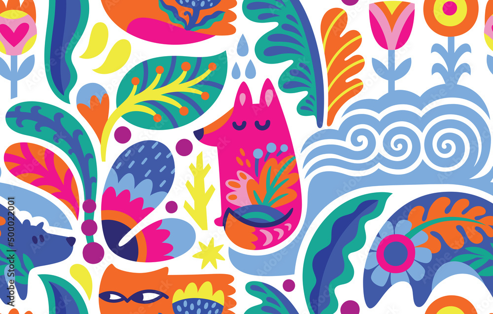 Fototapeta premium Scandinavian folk art seamless pattern