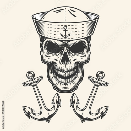 Skull sailor monochrome vintage emblem