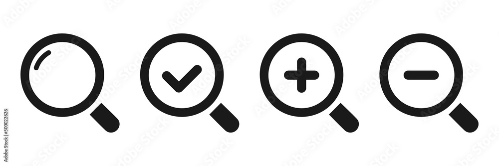 Magnifying glass icons collection. Search icon set on white background. Vector illustration Magnifying glass icons collection. Search icon set on white background. Vector illustration