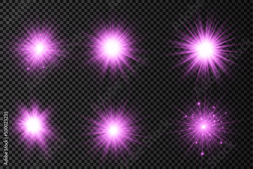 Glow bright light star, purple sun rays, sunshine.