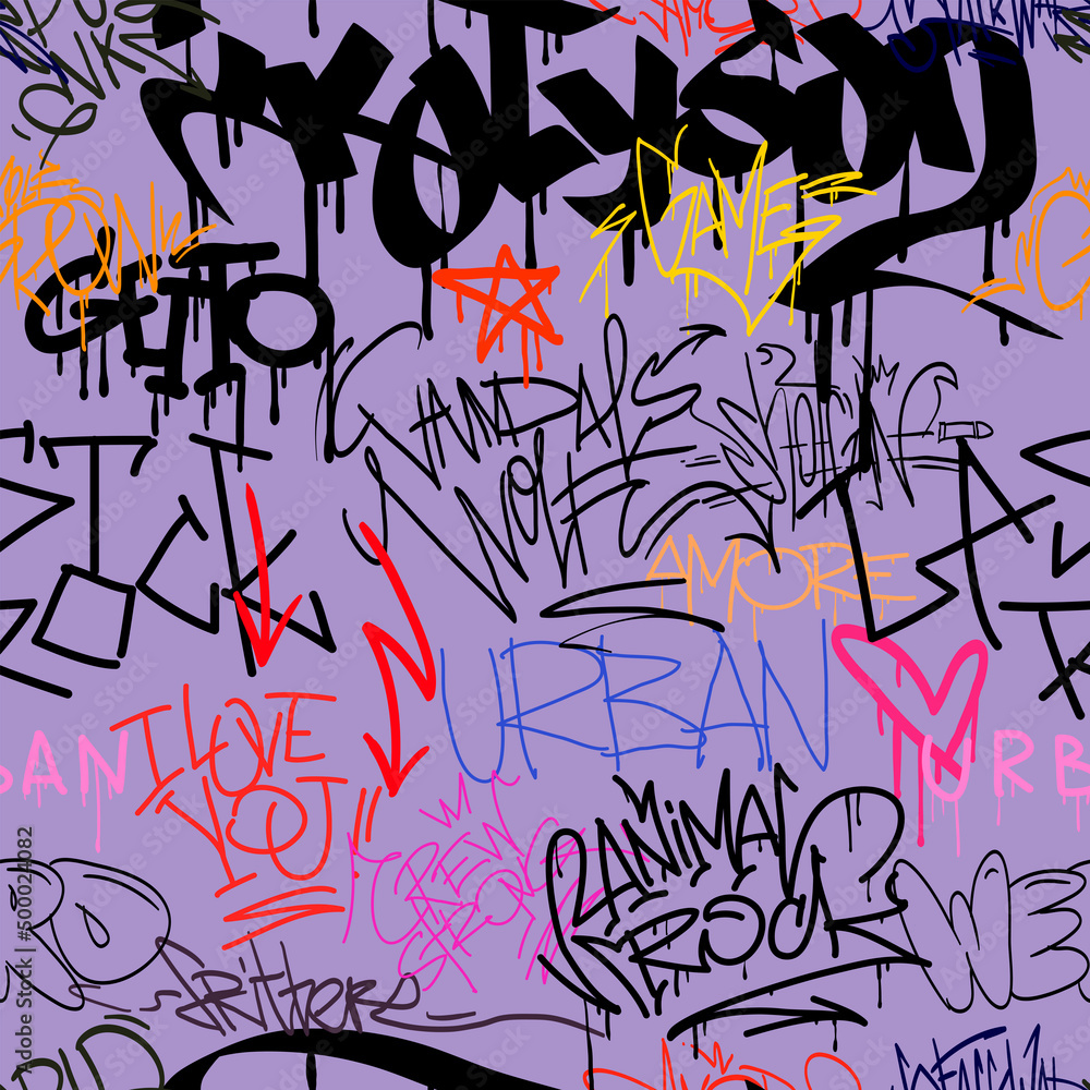 Seamless pattern graffiti street art tag. Urban culture. Creative art design poster backgrounds. Vector illustration.