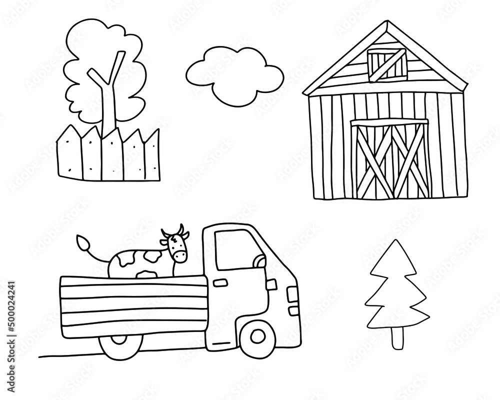 Fototapeta premium A set of farm elements with a black outline
