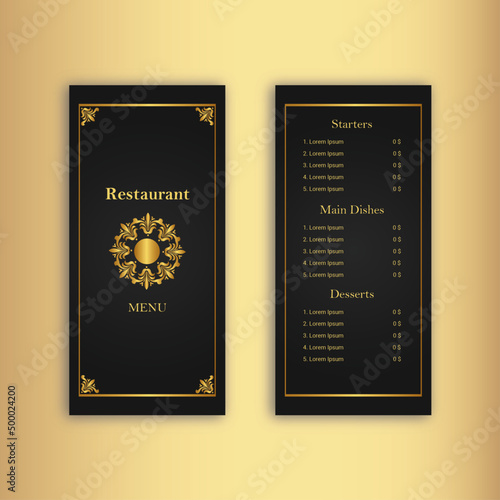Luxury Black and Gold restaurant menu design template