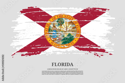 Florida flag with brush stroke effect and information text poster, vector